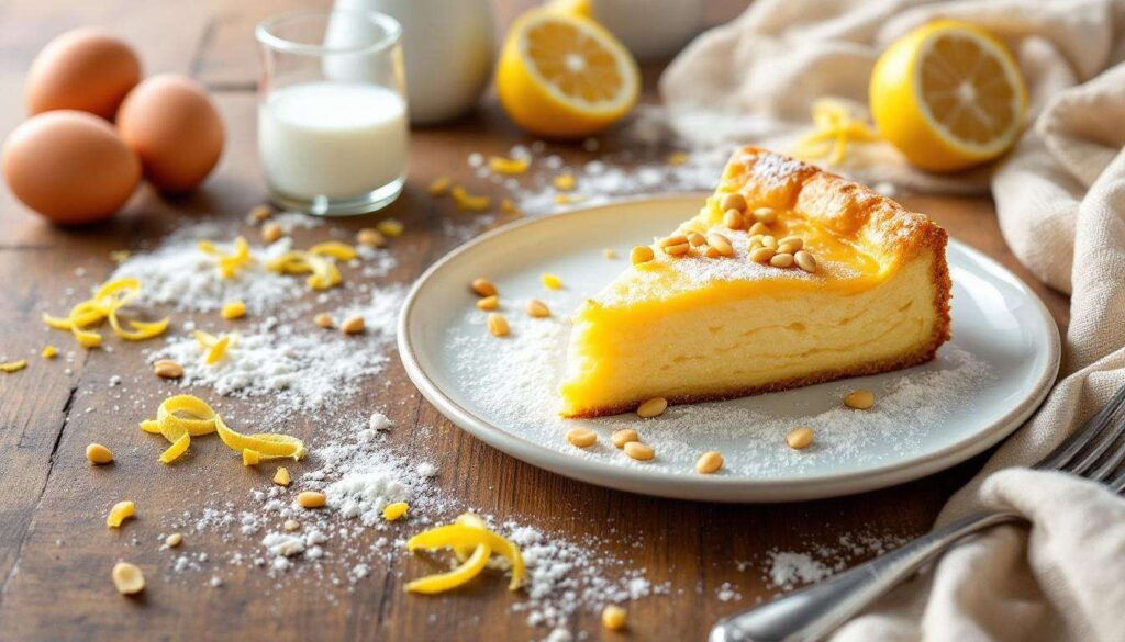 Torta della nonna senza burro: frolla all'olio, crema profumata al limone e pinoli